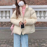 莫代爾2025秋冬新款棉服韓版短款小個(gè)子棉衣女寬松加厚棉襖潮面包服外套 米白色 M 110-125斤