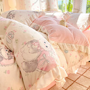 賽樂(lè )透牛奶絨床上四件套加厚珊瑚絨雙面加絨被套法蘭絨床單三件套花 花邊款-愛(ài)心甜寵高克重牛奶絨精美法式花邊 床單款 床單款2點(diǎn)2m床床單款四件套適合220x2
