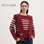 金苑（JINYUAN）條紋圍巾領(lǐng)針織衫上衣女2025冬季新款內(nèi)搭小眾設(shè)計(jì)H255107 紅色 均碼