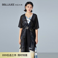 BBLLUUEE Color粉藍衣櫥抽象色塊印花百褶連衣裙黑色網(wǎng)紗兩女2022夏522T275 墨染黑 160/38/M
