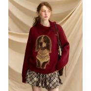 青色法式復古小狗提花針織衫女秋冬寬松慵懶加厚毛衣休閑高領(lǐng)長(cháng)袖上衣 復古紅 均碼 (-140斤)