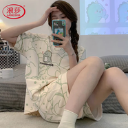 浪莎睡衣女夏季薄款短袖兩件套寬松可外穿學(xué)生居家服520情人節禮物 2301_[雙短兩件套] L _90-110斤