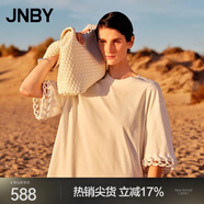 JNBY/江南布衣春夏新品連衣裙純棉拼接H型寬松通勤短袖5O4G12520 100/本白 XS
