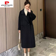 皮爾卡丹（pierre cardin）紫淑雙面時(shí)尚大衣女秋冬新款中長(cháng)款長(cháng)毛牛角扣過(guò)膝時(shí)尚感毛呢 黑色 M 建議120-135斤