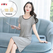 雅鹿莫代爾短袖露背夏季性感涼快睡裙女薄款睡衣女可外穿連衣裙帶胸墊 (帶胸墊)灰色 L 110-130斤