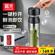 富光抗菌雙層玻璃杯 一鍵開蓋高硼硅泡茶杯子 茶水分離水杯子禮盒裝男