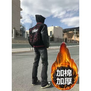 凱普蒂春秋高街Vibe風(fēng)字母刺繡棒球服男女同款美式皮袖拼接百搭夾克外套 M1590黑色 加厚 M