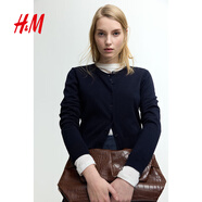 H&M【徐若晗同款】女裝毛針織衫秋慵懶短款打底衫miu系薄開(kāi)衫0579541 海軍藍184 S 160/88