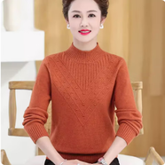 鹿王（KING DEER）中老年女裝秋冬羊絨衫半高領(lǐng)羊毛衫新款媽媽洋氣內搭加絨加厚毛衣 橘色  加絨 L 適合105-125斤