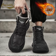 鱷魚(yú)恤真皮馬丁靴男款冬季防滑加絨保暖棉鞋戶(hù)外厚底增高高幫男鞋 黑色加絨款 43