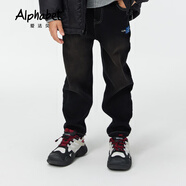 愛(ài)法貝（Alphab）童裝冬季男童舒適保暖加絨牛仔褲184C211 黑色 120