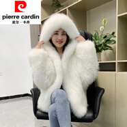 皮爾卡丹（PIERRE CARDIN）狐貍毛編織皮草外套女連帽蝙蝠袖寬松中長款2025進(jìn)口大熊雙面毛毛 童乳白色 雙面狐貍毛少女 均碼 100--160斤