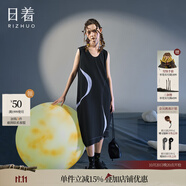 日著趣靜夜黑O形無(wú)袖連衣裙2025夏季新款不規(guī)則撞色拼接中長(zhǎng)裙女 靜夜黑 S