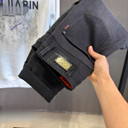 GUANGAN AEPE歐洲站高端黑灰色九分牛仔褲男修身小直筒彈力耐磨秋冬9分男褲子 黑色九分褲 （修身小直筒） 30 115-125斤