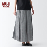 無印良品（MUJI） 女式 強捻 輕便長裙 半身裙裙子半裙 夏季女 抽褶裙 BEK52C3S 黑色格紋 S(155/62A)
