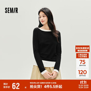 森馬（Semir）長(zhǎng)袖T恤女不對(duì)稱假兩件2025秋季小心機(jī)修身拼色衣服10A525101001