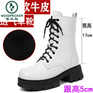 啄木鳥(niǎo)女款馬丁靴女棉鞋皮毛一體中筒靴冬季新款女士女靴女鞋白色靴子女 2469中筒白色【透氣單靴】 34