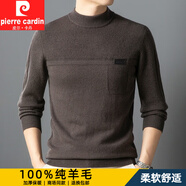 皮爾卡丹綿羊毛圓領(lǐng)羊毛衫男秋冬新款加厚毛衣拼接百搭爸爸裝針織上衣 深駝 L (175) -