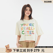 LALABOBO[商場款]純棉寬松短袖t恤女裝25夏新款辣妹露腰短上衣LBEB-WSDT38 米白 S