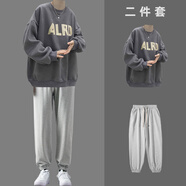 圓領衛(wèi)衣男套裝秋冬季款潮流歐美街頭簡約一套搭配休閑小紅書爆款 [常規(guī)2件裝]Y88衛(wèi)衣深灰+束腳褲1 M