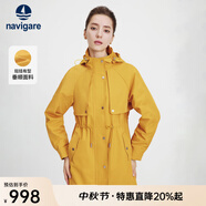 Navigare意大利小帆船女士中長(cháng)款風(fēng)衣春秋季時(shí)尚連帽外套收腰中裝大衣 淺橙色 M