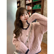 嬌碧芙粗棒針慵懶風(fēng)毛衣女東莞大朗廣東潮汕2025秋冬外套韓版春裝麻花針 櫻粉色 L 120至135斤