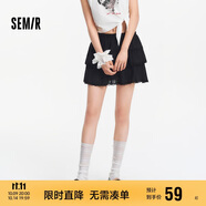 森馬（Semir）半身裙女設(shè)計感肌理蕾絲花邊甜美2025夏A字蓬蓬短裙109325120002