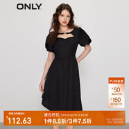 ONLY時(shí)尚短泡泡袖中長(cháng)款雪紡連衣裙女|123107076 H1Z黑色 S (160) 80A