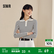 森馬毛衣女短款高領(lǐng)正肩緊身套頭衫休閑風(fēng)冬季顯瘦打底衫簡(jiǎn)約氣質(zhì) 黑白色調(diào)00391 L