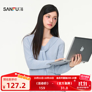 三福毛衣2025秋季綁帶V領(lǐng)蕾絲拼接下擺假兩件上衣女裝507322 粉藍(lán) S