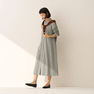 無印良品（MUJI）女式 法蘭絨 立領(lǐng)長(zhǎng)袖連衣裙女裝裙子純棉連身裙25年秋季 淺米色格紋 XL (165/92A)