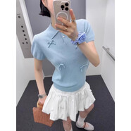 毛衣女士現貨秒發(fā)特價(jià)虧本韓國代購2025針織背心毛衣開(kāi)衫 Helder立體蝴蝶結短袖針織衫（藍色） 現貨兩件 均碼