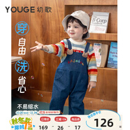 幼歌（YOUGE）嬰幼兒秋季童趣卡通牛仔背帶褲寬松柔軟細(xì)膩不掉色褲子 牛仔藍(lán)(66-90襠開(kāi)扣) 90 cm