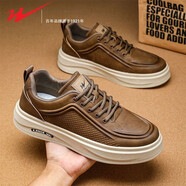 雙星工裝男鞋秋季2025新款男士休閑皮鞋復古板鞋防水運動(dòng)工作潮鞋 棕色(主圖款) 44