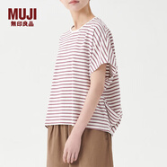無印良品（MUJI）女式 棉天竺蝙蝠袖T恤 休閑百搭 BB10CC3S 煙熏粉色條紋 L