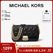 MICHAEL KORS禮物輕奢MK女包SLOAN皮質(zhì)鏈條單肩斜挎包小號黑色/金色