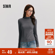 森馬（Semir）長(zhǎng)袖T恤女半高領(lǐng)吸濕發(fā)熱抗菌2024冬緊身抓絨打底衫109724101001