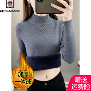 AEMAPE冬加絨毛衣女加厚一體絨內(nèi)搭大碼半高領(lǐng)套頭打底針織衫保暖上衣春 深灰色【中領(lǐng)一體絨】 L
