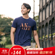 AKSERIESAK男裝復(fù)古AK字母經(jīng)典暈染印花親膚舒適圓領(lǐng)休閑短袖T恤男1700083 藏藍(lán)色 M