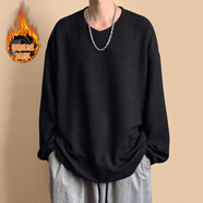 閃爆高級感男裝潮牌美式肌理感長(cháng)袖T恤男2025秋冬新款加絨內搭打底衫 黑色 M