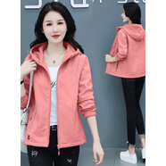 2024春秋新款男女休閑運動短外套女韓版彈力登山服 胭脂粉 M M建議：98-108斤
