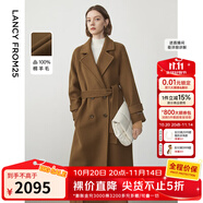 朗姿純羊毛雙面呢法式高級(jí)感中長(zhǎng)款毛呢外套冬季通勤大衣新款 深咖色 L