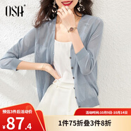 歐莎（OSA）【披肩空調(diào)衫】薄款冰絲針織開衫外套女七分袖25年新款夏季上衣 煙熏藍(lán)色B XS
