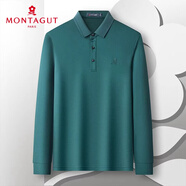 夢特嬌（MONTAGUT）男士Polo衫長袖秋季翻領(lǐng)含桑蠶絲T恤透氣 墨綠 50 