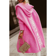 2025年秋冬歐美優(yōu)質(zhì)新款毛衣開衫連帽長(zhǎng)款字母毛線寬松針織外套女 玫紅色 3XL