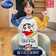 迪士尼（Disney）純棉睡衣春秋男童長袖兒童卡通男孩2025新款青年全棉秋家居服套裝 33439-蠟筆小新 12碼【身高120-130CM 體重45-55