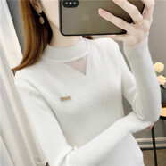 香影純時(shí)尚蕾絲網(wǎng)紗毛衣女秋冬內搭彈力針織打底衫2025年新爆款春秋上衣 白色 L (建議105-115斤)