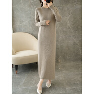 LOVELY&DEARLY秋冬女長(cháng)款羊絨裙過(guò)膝針織連衣裙寬松大碼加厚毛衣長(cháng)裙打底羊毛裙 駝色高領(lǐng) L 100-110斤