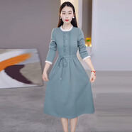 年輕女裝連衣裙秋季2025年新款KK018#2024 秋季 新款 減齡 收腰 藍(lán)色 直播間同款，送運(yùn)費(fèi)險(xiǎn) L 建議105-115斤