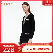 敦奴（DUNNU）dunnu敦奴冬季羊毛混紡珠片蕾絲織帶修身針織連衣裙 正黑 M
